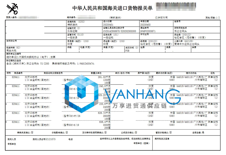 印度扳手進口清關資料